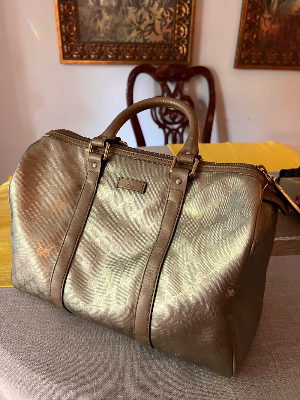 Gucci Metallic Gold Monogram Boston Satchel